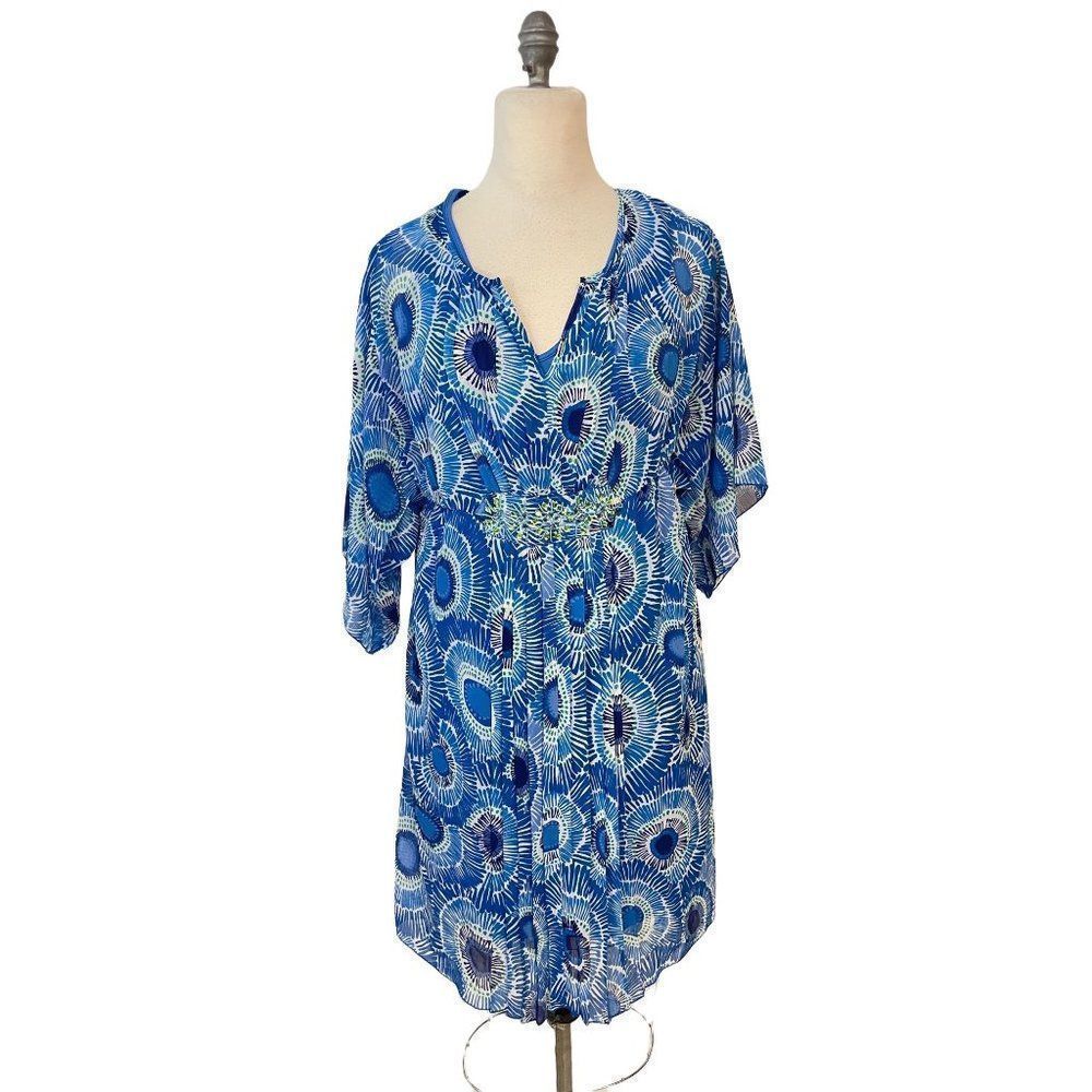 Chico's Blue Green Peacock Print 2 PC Dress  Sequins 1 Medium